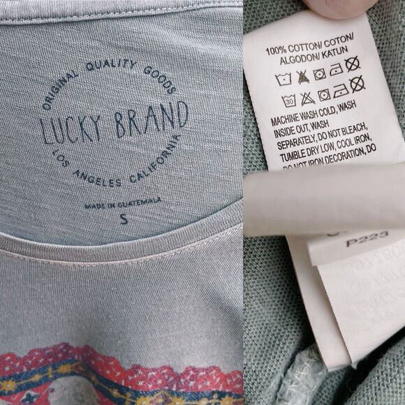 Lucky Brand Top S Elephant Ride Boho Graphic Print Pullover 3/4 Sleeve Knit Tee - Picture 8 of 9